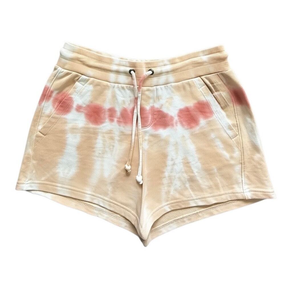 FUDA Sz L Tan Peachy Pink White Tie-dye Pockets Tie Waist Stretch